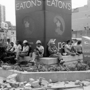 Eaton Centre, construction workers, lunch break, 1984