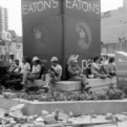 Eaton Centre, construction workers, lunch break, 1984